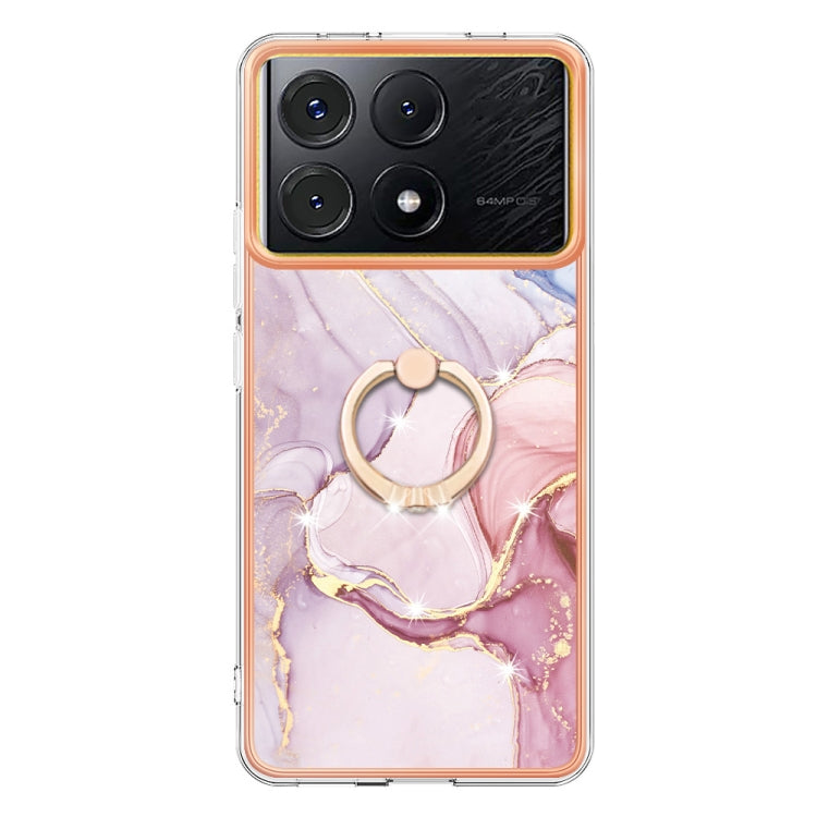 For Xiaomi Poco X6 Pro / Redmi K70E Electroplating Marble IMD TPU Phone Case with Ring Holder(Rose Gold 005) - K70E Cases by buy2fix | Online Shopping UK | buy2fix