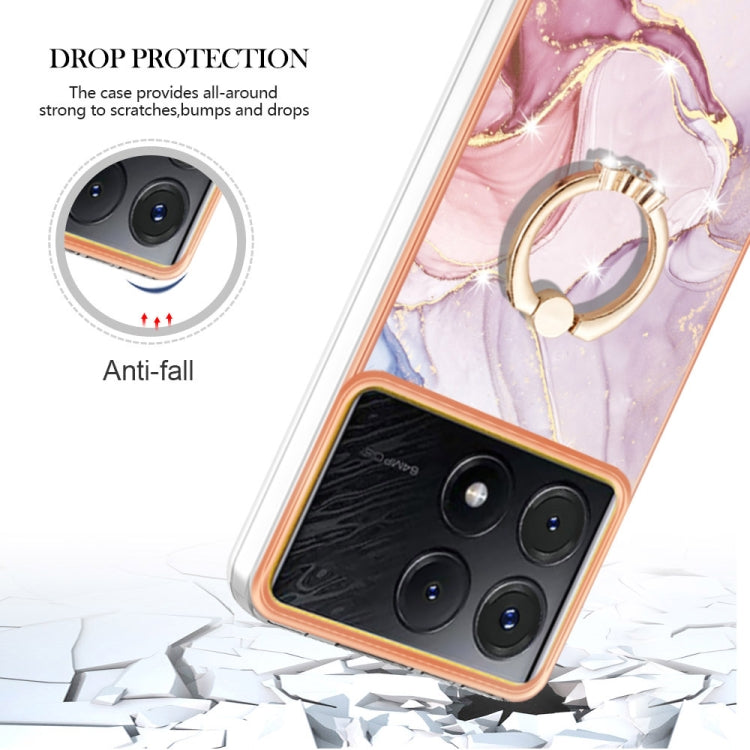 For Xiaomi Poco X6 Pro / Redmi K70E Electroplating Marble IMD TPU Phone Case with Ring Holder(Rose Gold 005) - K70E Cases by buy2fix | Online Shopping UK | buy2fix