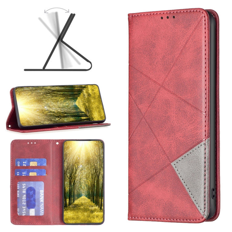 For Xiaomi Redmi 12 4G Rhombus Texture Magnetic Leather Phone Case(Red) - Xiaomi Cases by buy2fix | Online Shopping UK | buy2fix