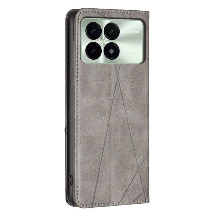 For Xiaomi Redmi K70 / K70 Pro Rhombus Texture Magnetic Leather Phone Case(Grey) - K70 Pro Cases by buy2fix | Online Shopping UK | buy2fix