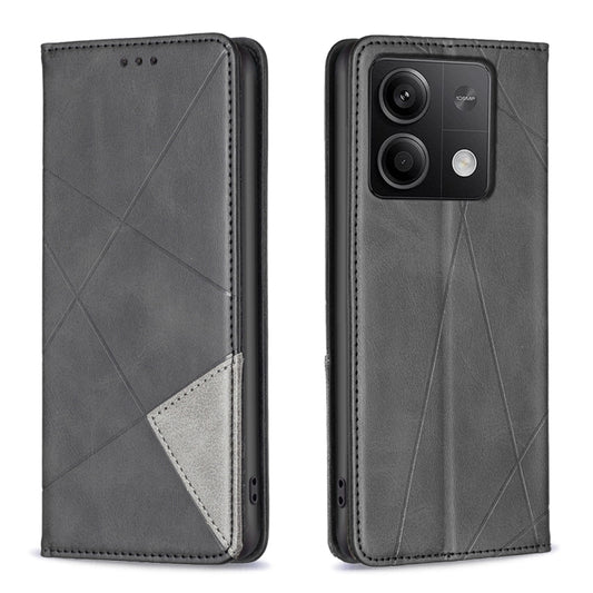 For Xiaomi Redmi Note 13 4G Global Rhombus Texture Magnetic Leather Phone Case(Black) - Note 13 Cases by buy2fix | Online Shopping UK | buy2fix