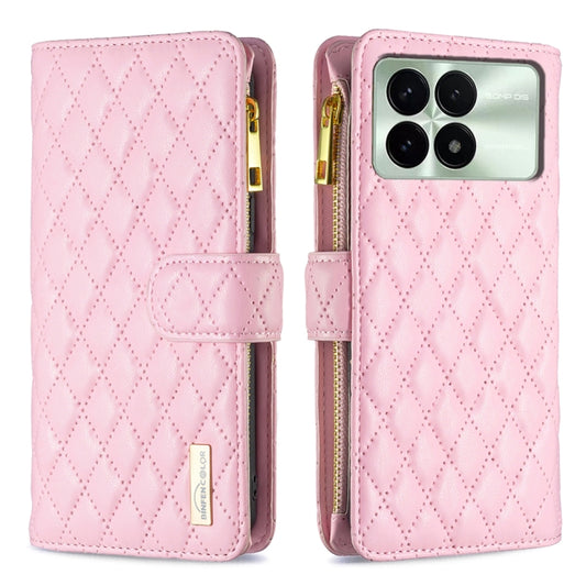 For Xiaomi Redmi K70 / K70 Pro Diamond Lattice Zipper Wallet Leather Flip Phone Case(Pink) - K70 Pro Cases by buy2fix | Online Shopping UK | buy2fix