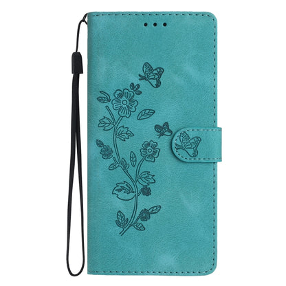 For iPhone 16 Plus Flower Butterfly Embossing Pattern Leather Phone Case(Sky Blue) - iPhone 16 Plus Cases by buy2fix | Online Shopping UK | buy2fix