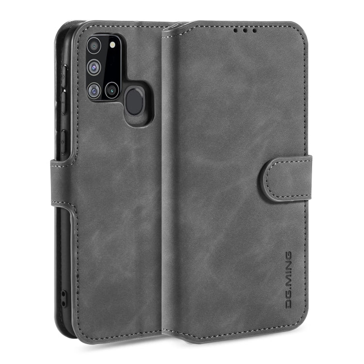 For Samsung Galaxy A21s DG.MING Retro Oil Side Horizontal Flip Case with Holder & Card Slots & Wallet(Gray) - Galaxy Phone Cases by DG.MING | Online Shopping UK | buy2fix