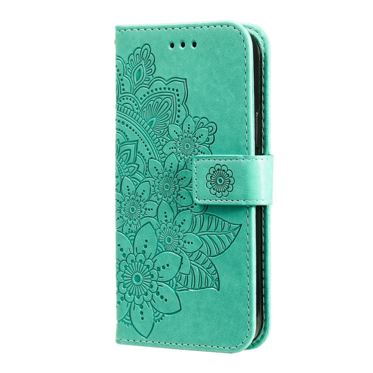 For Xiaomi 14 7-petal Flowers Embossing Leather Phone Case(Green) - 14 Cases by buy2fix | Online Shopping UK | buy2fix