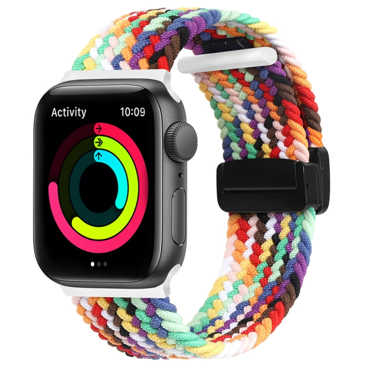 Magnetic Fold Clasp Woven Watch Band For Apple Watch 8 41mm(Rainbow Color) - Watch Bands by buy2fix | Online Shopping UK | buy2fix