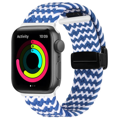 Magnetic Fold Clasp Woven Watch Band For Apple Watch SE 2022 40mm(Blue White) - Watch Bands by buy2fix | Online Shopping UK | buy2fix