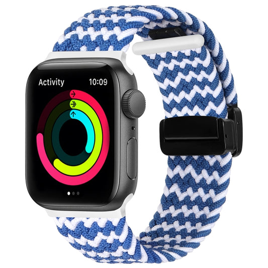 Magnetic Fold Clasp Woven Watch Band For Apple Watch 4 40mm(Blue White) - Watch Bands by buy2fix | Online Shopping UK | buy2fix