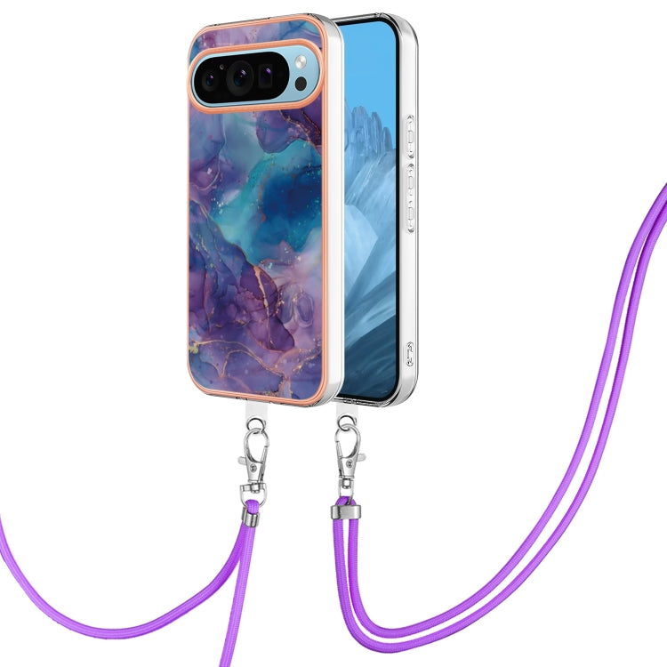 For Google Pixel 9 Pro XL Electroplating Marble Dual-side IMD Phone Case with Lanyard(Purple 016) - Google Cases by buy2fix | Online Shopping UK | buy2fix