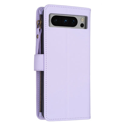 For Google Pixel 8 Pro 9 Card Slots Zipper Wallet Leather Flip Phone Case(Light Purple) - Google Cases by buy2fix | Online Shopping UK | buy2fix