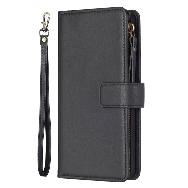 For iPhone 16 Plus 9 Card Slots Zipper Wallet Leather Flip Phone Case(Black) - iPhone 16 Plus Cases by buy2fix | Online Shopping UK | buy2fix