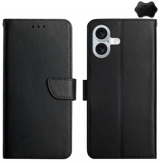 For iPhone 16 Genuine Leather Fingerprint-proof Flip Phone Case(Black) - iPhone 16 Cases by buy2fix | Online Shopping UK | buy2fix