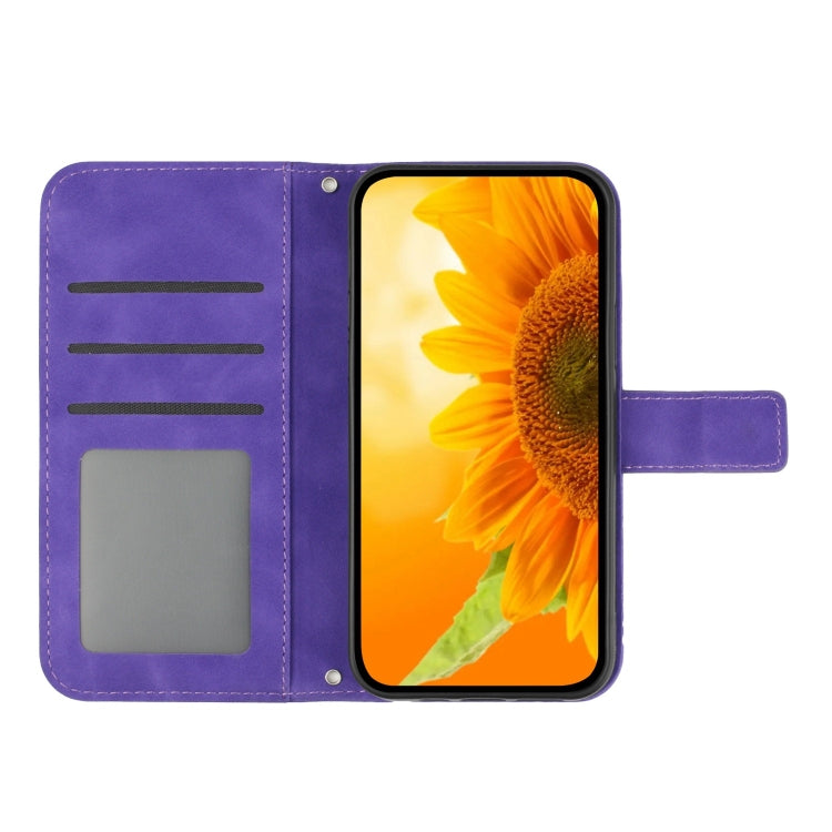 For iPhone SE 2024 Skin Feel Sun Flower Embossed Flip Leather Phone Case with Lanyard(Dark Purple) - More iPhone Cases by buy2fix | Online Shopping UK | buy2fix