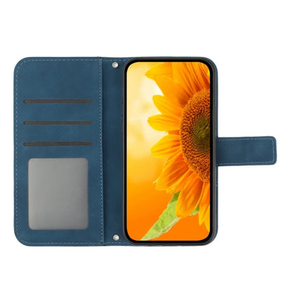 For iPhone 16 Pro Skin Feel Sun Flower Embossed Flip Leather Phone Case with Lanyard(Inky Blue) - iPhone 16 Pro Cases by buy2fix | Online Shopping UK | buy2fix