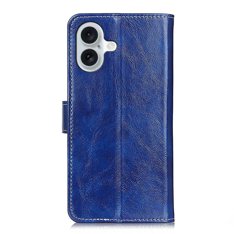 For iPhone 16 Plus Retro Crazy Horse Texture Horizontal Flip Leather Phone Case(Blue) - iPhone 16 Plus Cases by buy2fix | Online Shopping UK | buy2fix