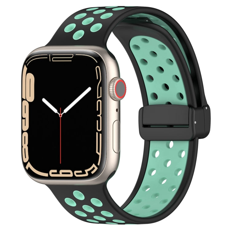 For Apple Watch 6 44mm Magnetic Buckle Silicone Watch Band(Black Cyan) - Watch Bands by buy2fix | Online Shopping UK | buy2fix