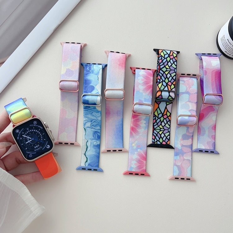 For Apple Watch Ultra 49mm Painted Pattern Nylon Replacement Watch Band(Ladder Purple Blue) - Watch Bands by buy2fix | Online Shopping UK | buy2fix