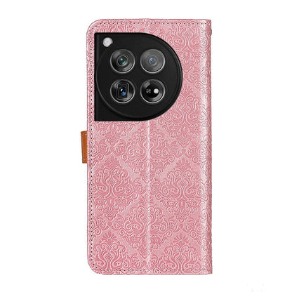 For OnePlus 12 European Floral Embossed Flip Leather Phone Case(Pink) - OnePlus Cases by buy2fix | Online Shopping UK | buy2fix