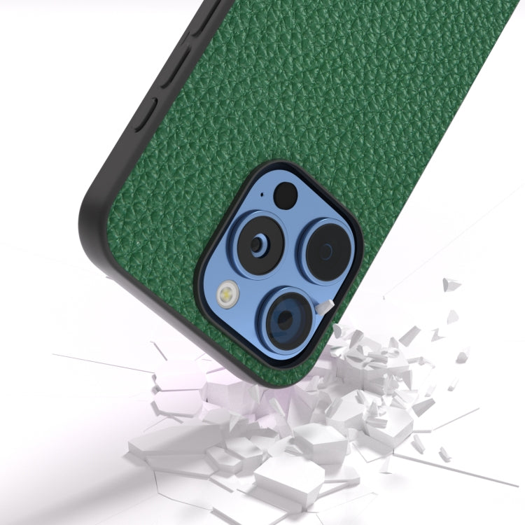 For iPhone 16 Pro Max ABEEL Genuine Leather Litchi Texture Phone Case(Green) - iPhone 16 Pro Max Cases by buy2fix | Online Shopping UK | buy2fix