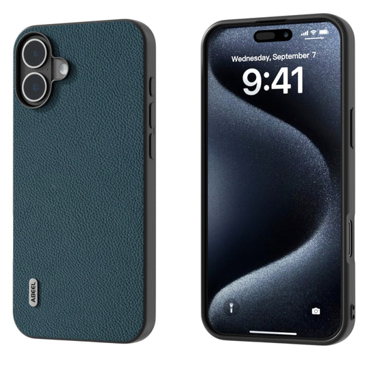 For iPhone 16 Plus ABEEL Genuine Leather + PC Litchi Texture Phone Case(Green) - iPhone 16 Plus Cases by buy2fix | Online Shopping UK | buy2fix