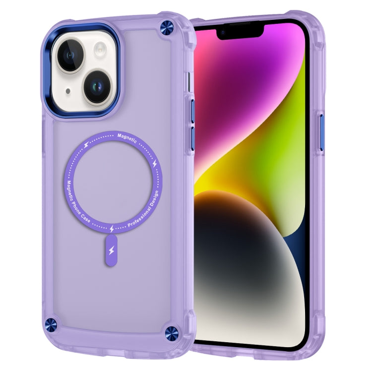 For iPhone 14 Skin Feel TPU + PC MagSafe Magnetic Phone Case(Transparent Purple) - iPhone 14 Cases by buy2fix | Online Shopping UK | buy2fix