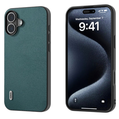 For iPhone 16 ABEEL Genuine Leather Luolai Series Phone Case(Dark Green) - iPhone 16 Cases by buy2fix | Online Shopping UK | buy2fix