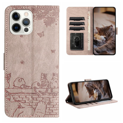 For iPhone 16 Pro Max Cat Embossing Pattern Leather Phone Case with Lanyard(Grey) - iPhone 16 Pro Max Cases by buy2fix | Online Shopping UK | buy2fix