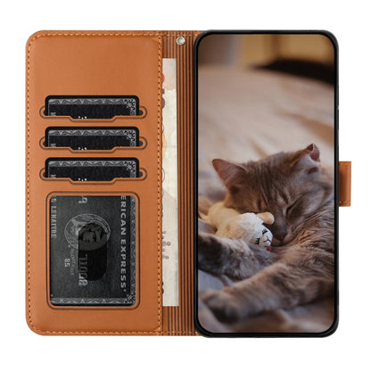 For Samsung Galaxy S21+ Cat Embossing Pattern Leather Phone Case with Lanyard(Brown) - Galaxy S21+ 5G Cases by buy2fix | Online Shopping UK | buy2fix