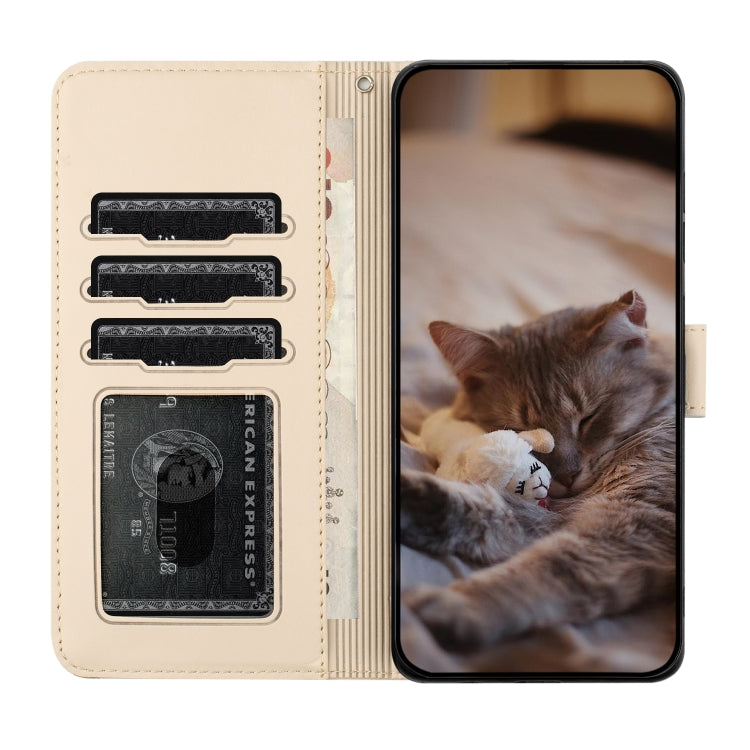 For Samsung Galaxy S23 Cat Embossing Pattern Leather Phone Case with Lanyard(Beige) - Galaxy S23 5G Cases by buy2fix | Online Shopping UK | buy2fix
