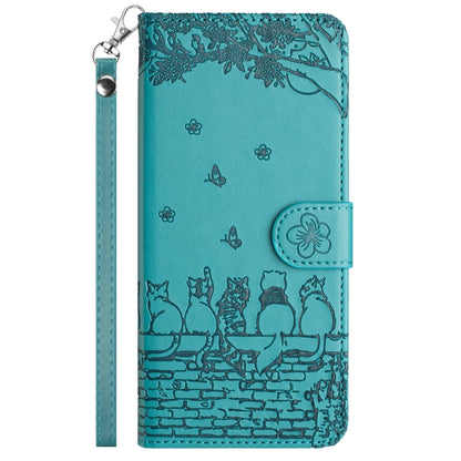 For Xiaomi Poco X4 Pro 5G Cat Embossing Pattern Leather Phone Case with Lanyard(Blue) - Xiaomi Cases by buy2fix | Online Shopping UK | buy2fix