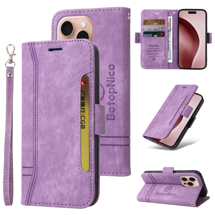 For iPhone 16 Pro BETOPNICE Dual-side Buckle Leather Phone Case(Purple) - iPhone 16 Pro Cases by BETOPNICE | Online Shopping UK | buy2fix