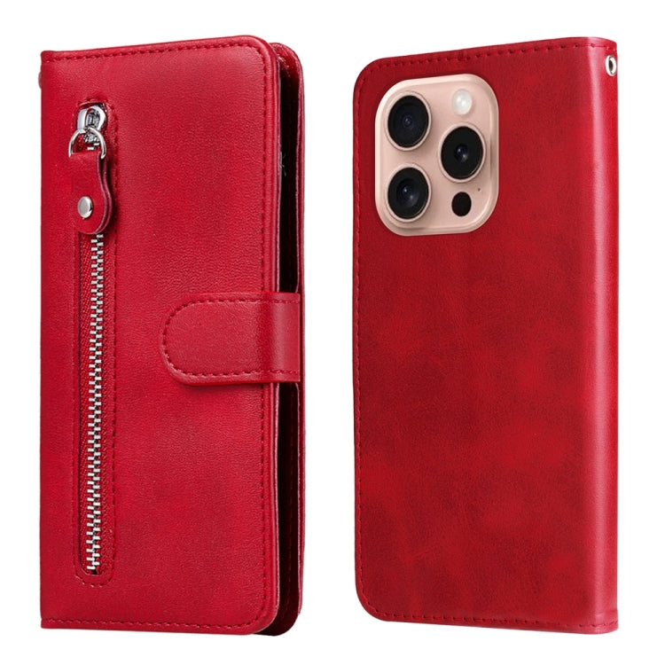 For iPhone 16 Pro Fashion Calf Texture Zipper Leather Phone Case(Red) - iPhone 16 Pro Cases by buy2fix | Online Shopping UK | buy2fix