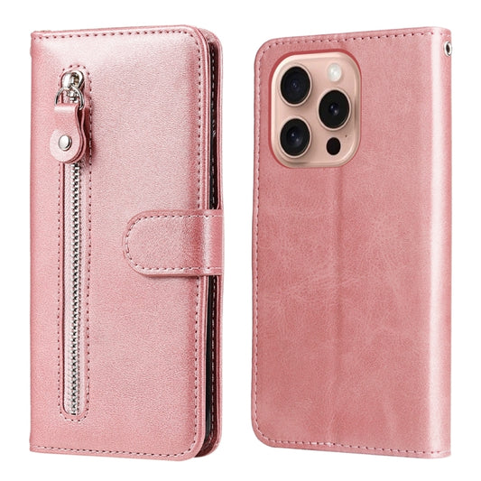 For iPhone 16 Pro Fashion Calf Texture Zipper Leather Phone Case(Rose Gold) - iPhone 16 Pro Cases by buy2fix | Online Shopping UK | buy2fix