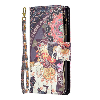 For iPhone 16 Pro Colored Drawing Pattern Zipper Phone Leather Case(Flower Elephant) - iPhone 16 Pro Cases by buy2fix | Online Shopping UK | buy2fix