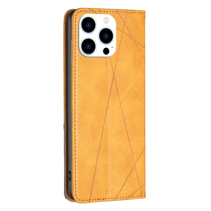 For iPhone 16 Pro Rhombus Texture Magnetic Leather Phone Case(Yellow) - iPhone 16 Pro Cases by buy2fix | Online Shopping UK | buy2fix