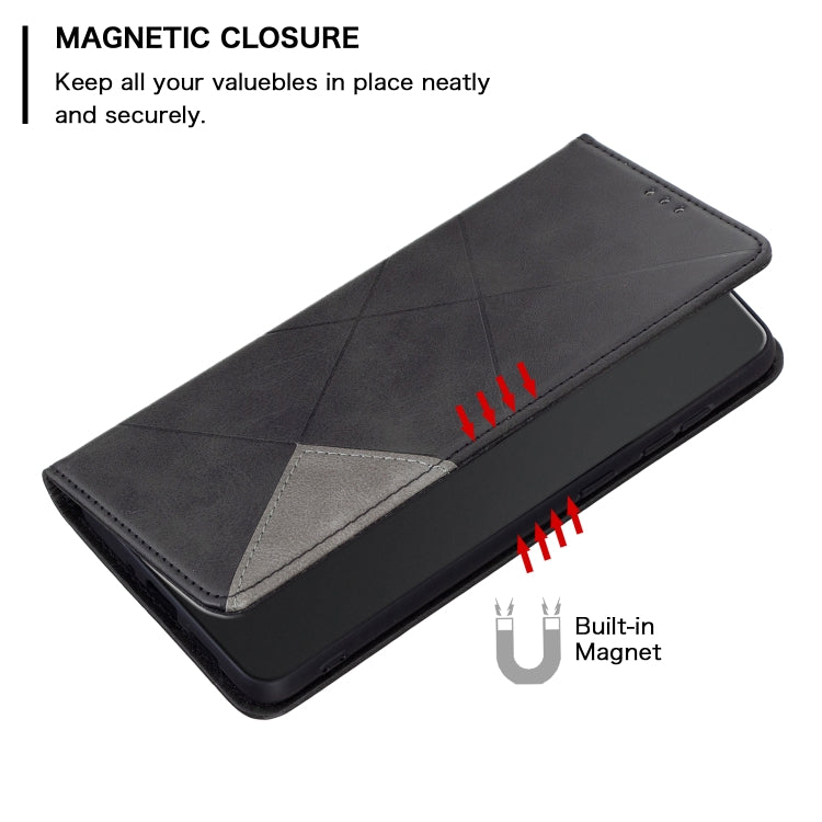 For iPhone 16 Rhombus Texture Magnetic Leather Phone Case(Black) - iPhone 16 Cases by buy2fix | Online Shopping UK | buy2fix