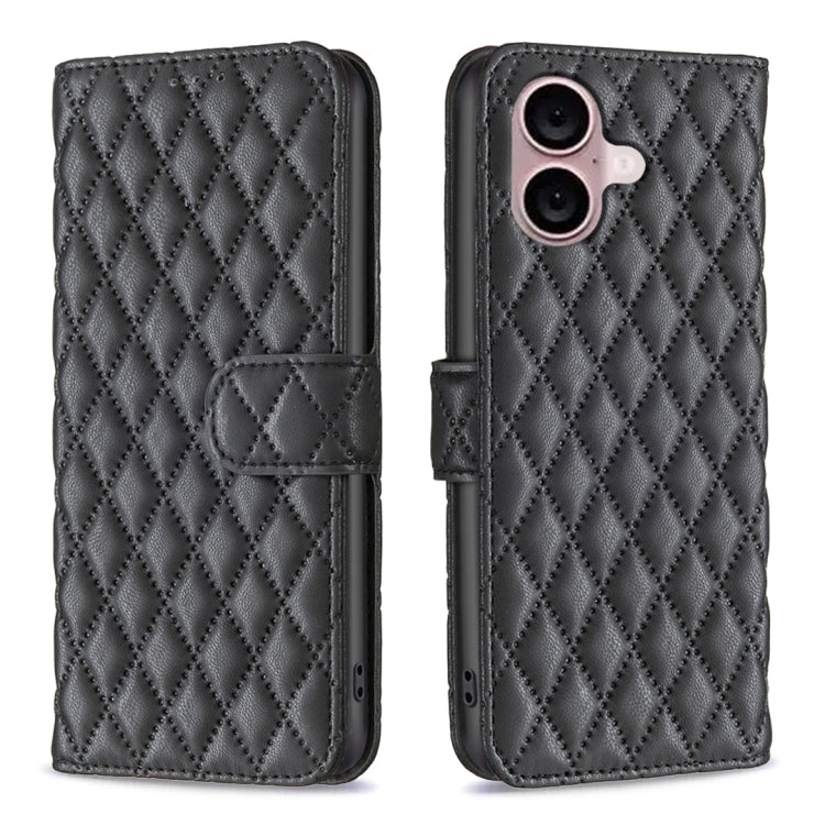 For iPhone 16 Plus Diamond Lattice Wallet Flip Leather Phone Case(Black) - iPhone 16 Plus Cases by buy2fix | Online Shopping UK | buy2fix