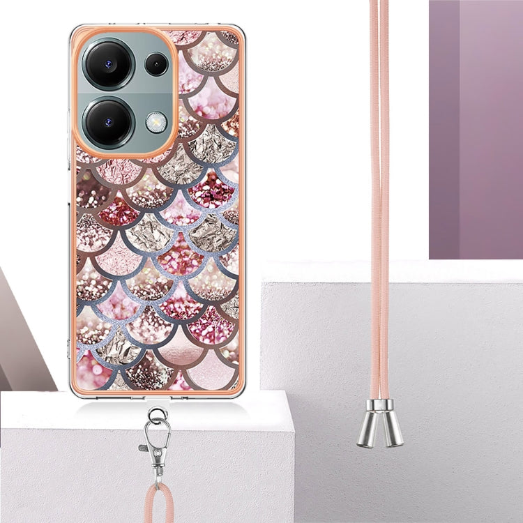 For Xiaomi Redmi Note 13 Pro 4G Global  Electroplating IMD TPU Phone Case with Lanyard(Pink Scales) - Note 13 Pro Cases by buy2fix | Online Shopping UK | buy2fix