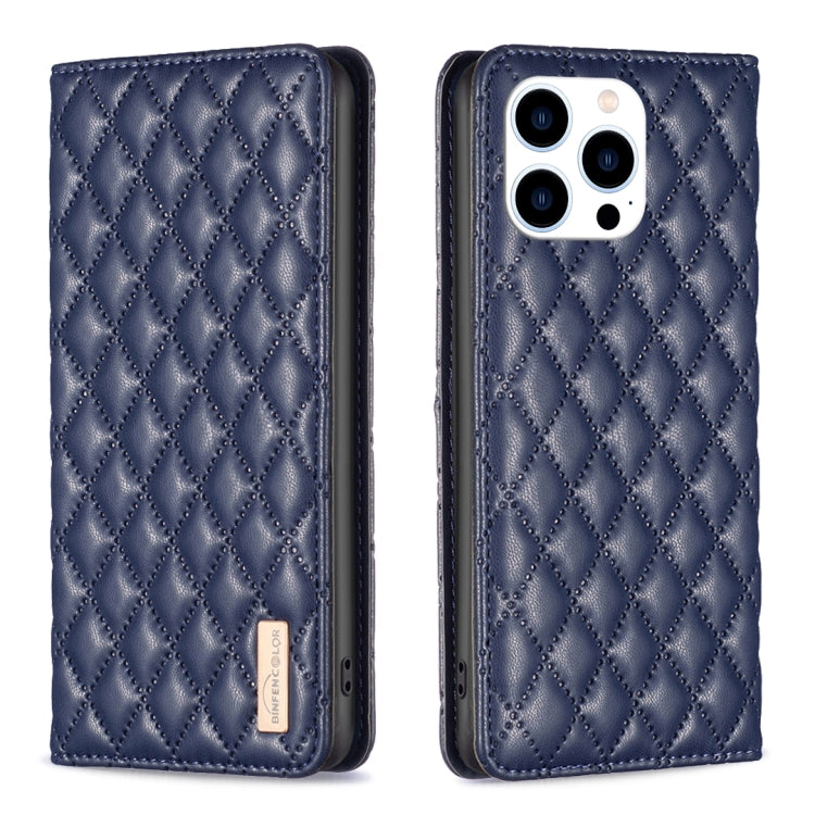 For iPhone 16 Pro Diamond Lattice Magnetic Leather Flip Phone Case(Blue) - iPhone 16 Pro Cases by buy2fix | Online Shopping UK | buy2fix