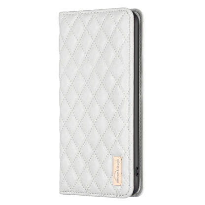 For iPhone 16 Pro Diamond Lattice Magnetic Leather Flip Phone Case(White) - iPhone 16 Pro Cases by buy2fix | Online Shopping UK | buy2fix