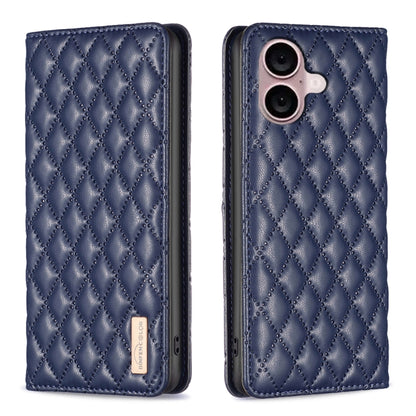 For iPhone 16 Plus Diamond Lattice Magnetic Leather Flip Phone Case(Blue) - iPhone 16 Plus Cases by buy2fix | Online Shopping UK | buy2fix