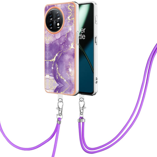 For OnePlus 11 Electroplating Marble Dual-side IMD Phone Case with Lanyard(Purple 002) - OnePlus Cases by buy2fix | Online Shopping UK | buy2fix