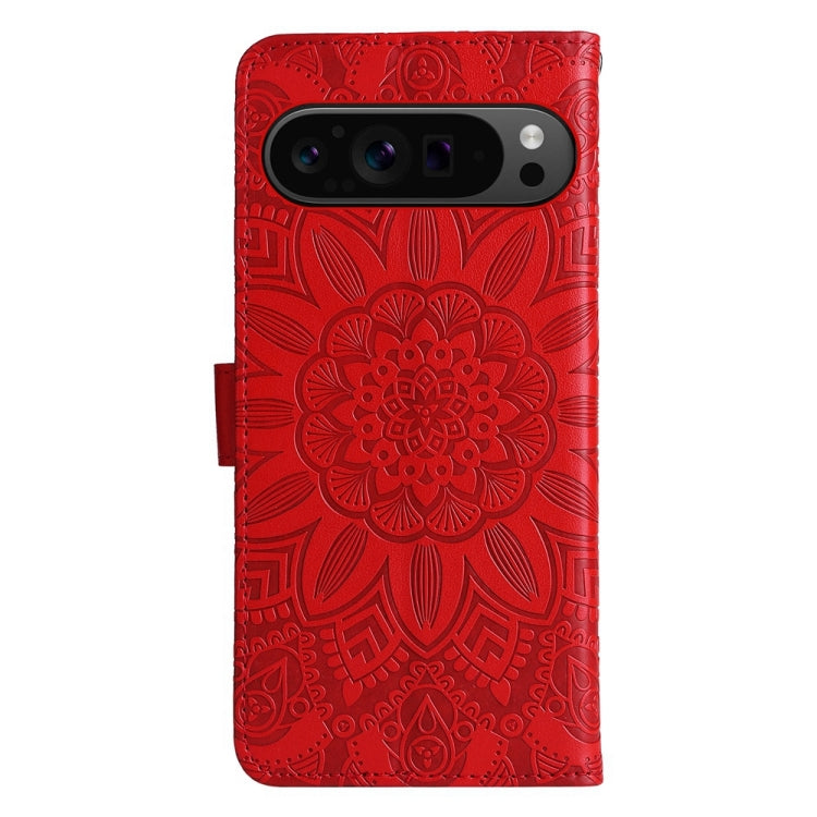 For Google Pixel 9 Pro Embossed Sunflower Leather Phone Case(Red) - Google Cases by buy2fix | Online Shopping UK | buy2fix