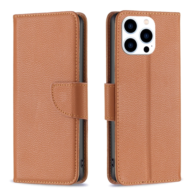 For iPhone 16 Pro Max Litchi Texture Pure Color Flip Leather Phone Case(Brown) - iPhone 16 Pro Max Cases by buy2fix | Online Shopping UK | buy2fix