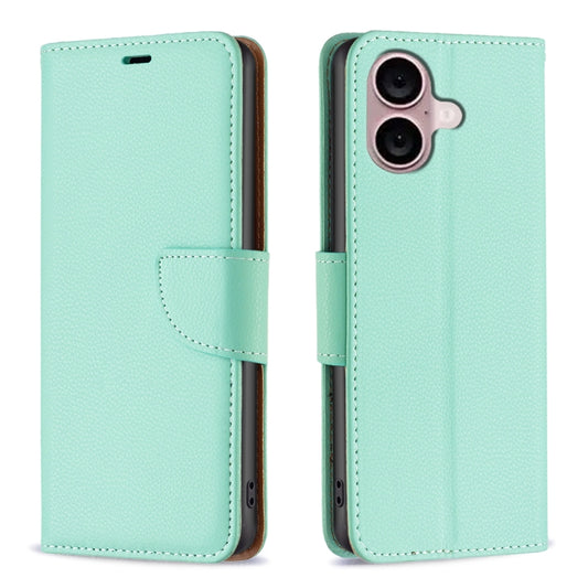 For iPhone 16 Plus Litchi Texture Pure Color Flip Leather Phone Case(Green) - iPhone 16 Plus Cases by buy2fix | Online Shopping UK | buy2fix