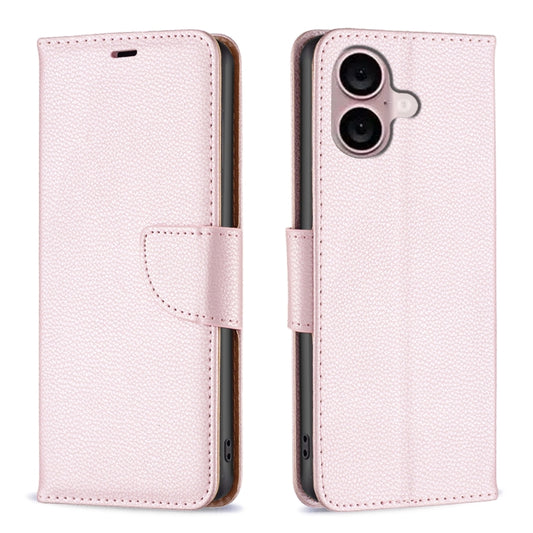 For iPhone 16 Plus Litchi Texture Pure Color Flip Leather Phone Case(Rose Gold) - iPhone 16 Plus Cases by buy2fix | Online Shopping UK | buy2fix