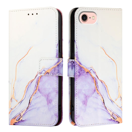 For iPhone SE 2024 PT003 Marble Pattern Flip Leather Phone Case(White Purple LS006) - More iPhone Cases by buy2fix | Online Shopping UK | buy2fix