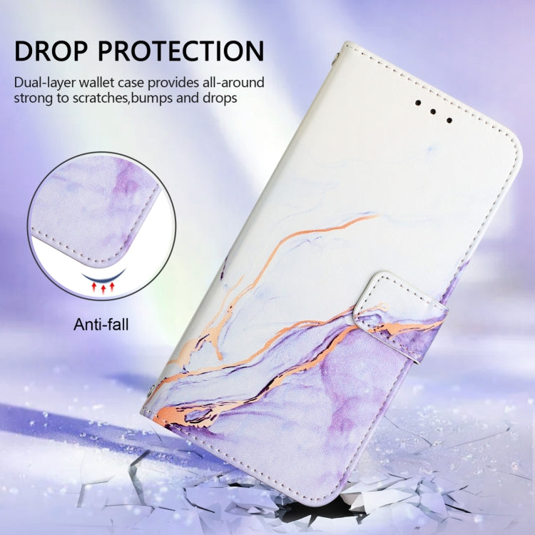 For iPhone 16 Plus PT003 Marble Pattern Flip Leather Phone Case(White Purple LS006) - iPhone 16 Plus Cases by buy2fix | Online Shopping UK | buy2fix