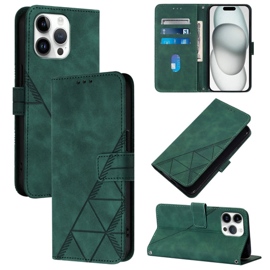 For iPhone 16 Pro Max Crossbody 3D Embossed Flip Leather Phone Case(Dark Green) - iPhone 16 Pro Max Cases by buy2fix | Online Shopping UK | buy2fix