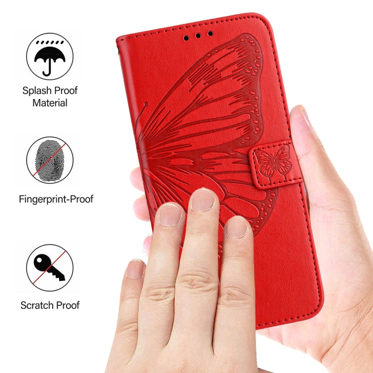 For iPhone 16 Pro Embossed Butterfly Leather Phone Case(Red) - iPhone 16 Pro Cases by buy2fix | Online Shopping UK | buy2fix